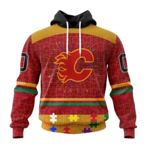 Hoodie NHL Calgary Flames, Specialized Fearless Aganst Autism V0122 QTNHL080524A2530HD