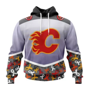 Hoodie NHL Calgary Flames, Specialized Sport Fights Again All Cancer V0122 QTNHL080524A3366HD