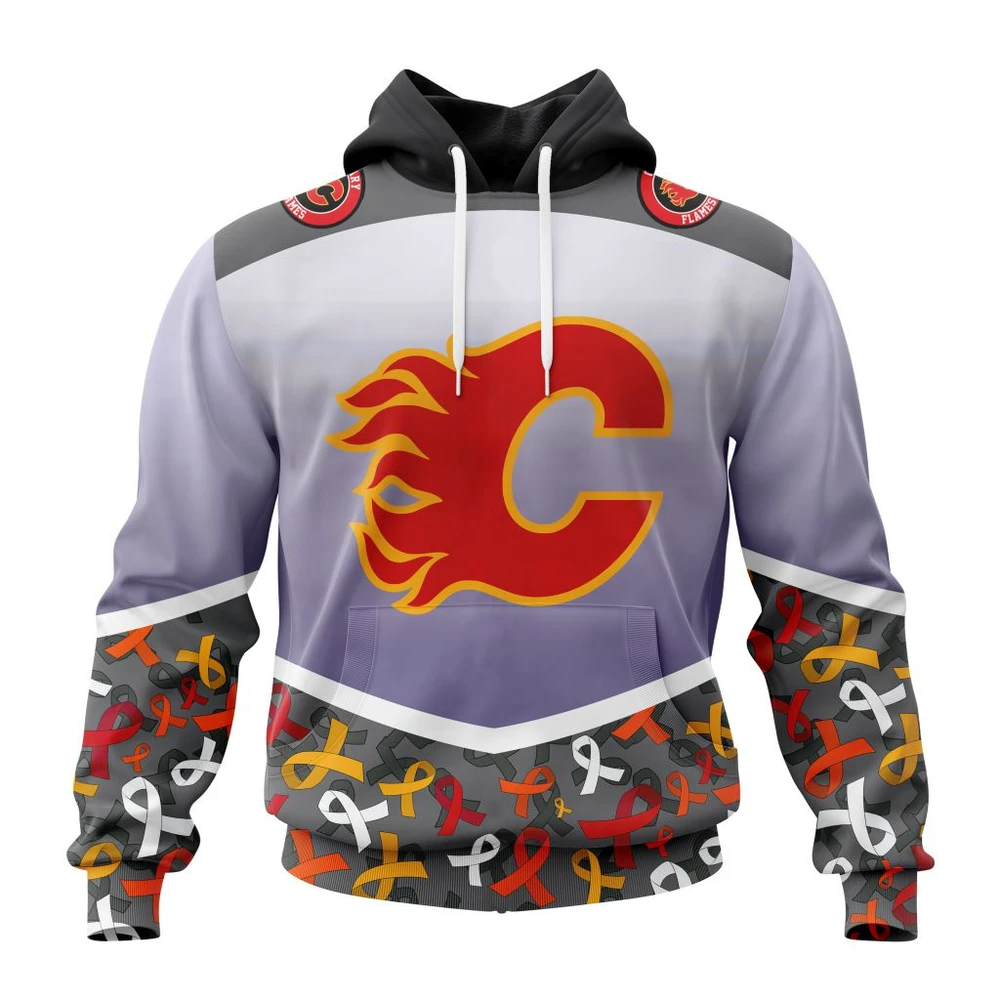 Hoodie NHL Calgary Flames, Specialized Sport Fights Again All Cancer V0122 QTNHL080524A3366HD