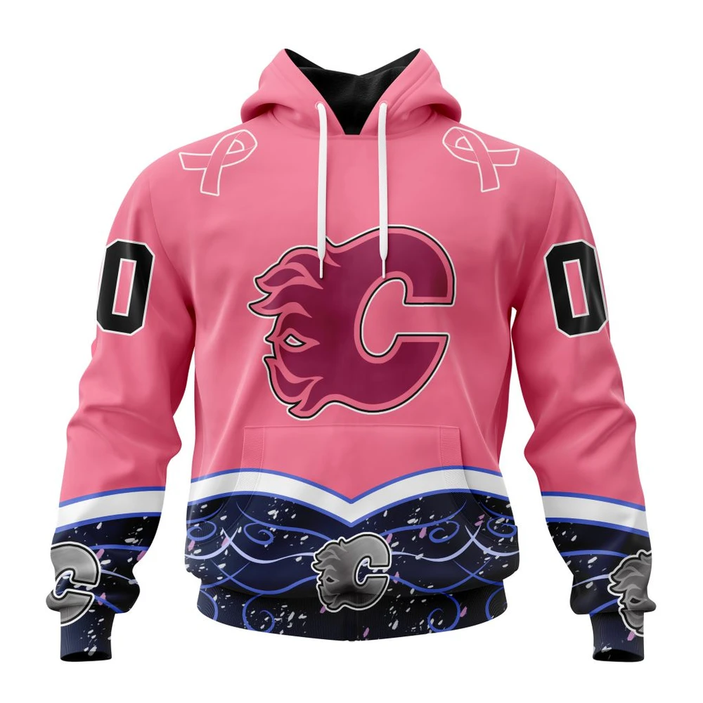 Hoodie NHL Calgary Flames, Specialized Unisex For Hockey Fights Cancer QTNHL080524A2833HD