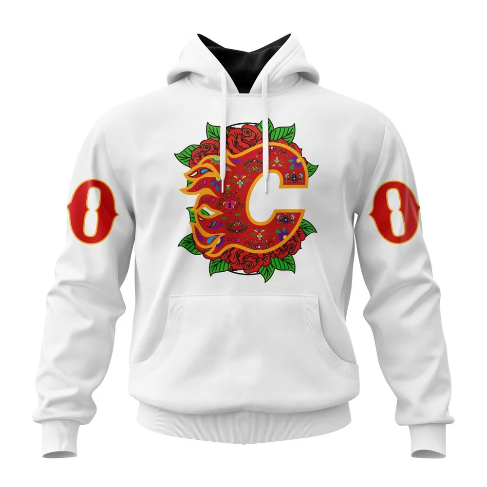 Hoodie NHL Calgary Flames, Specialized Unisex Kits Dia De Muertos QTNHL080524A2866HD