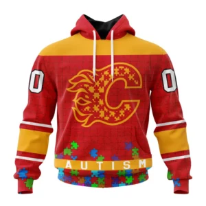 Hoodie NHL Calgary Flames, Specialized Unisex Kits Hockey Fights Against Autism QTNHL080524A2667HD