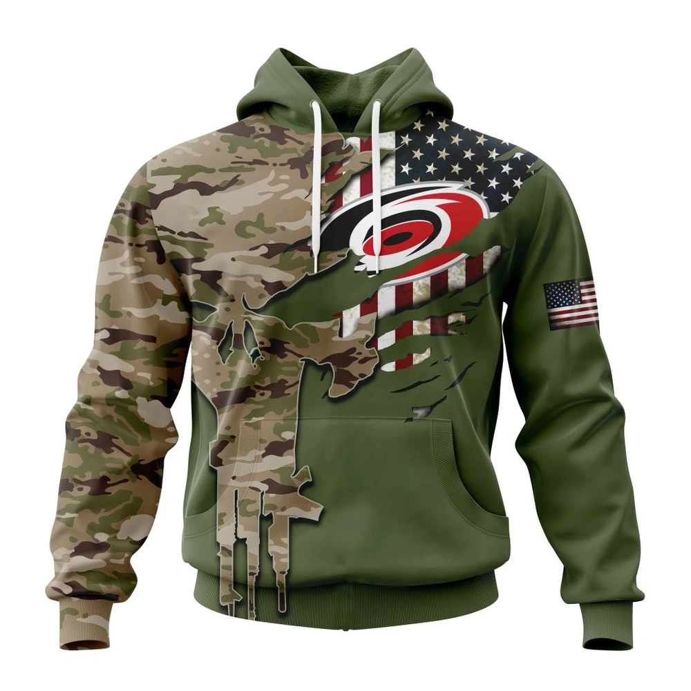 Hoodie NHL Carolina Hurricanes Special Camo Skull Design St2303 QTNHL080524A1720HD