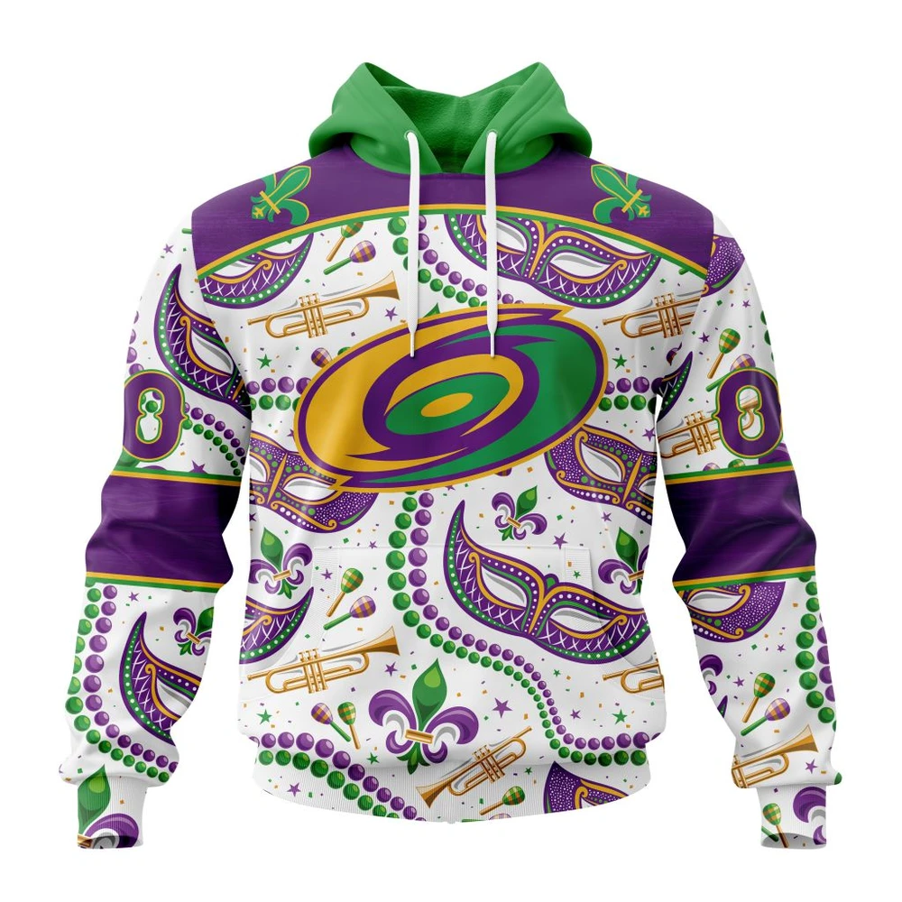 Hoodie NHL Carolina Hurricanes Special Mardi Gras Design St2401 QTNHL080524A746HD