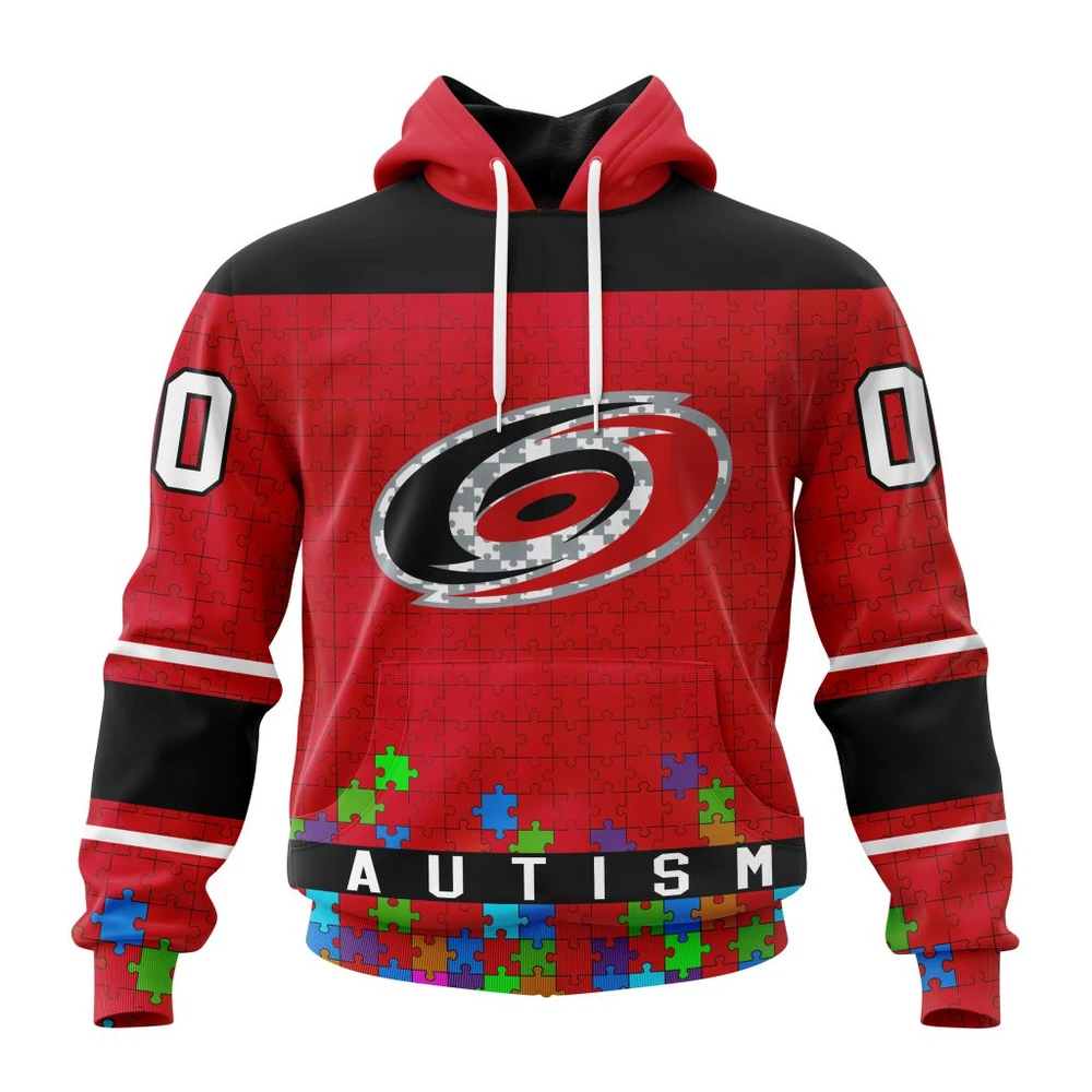 Hoodie NHL Carolina Hurricanes, Specialized Unisex Kits Hockey Fights Against Autism QTNHL080524A2666HD