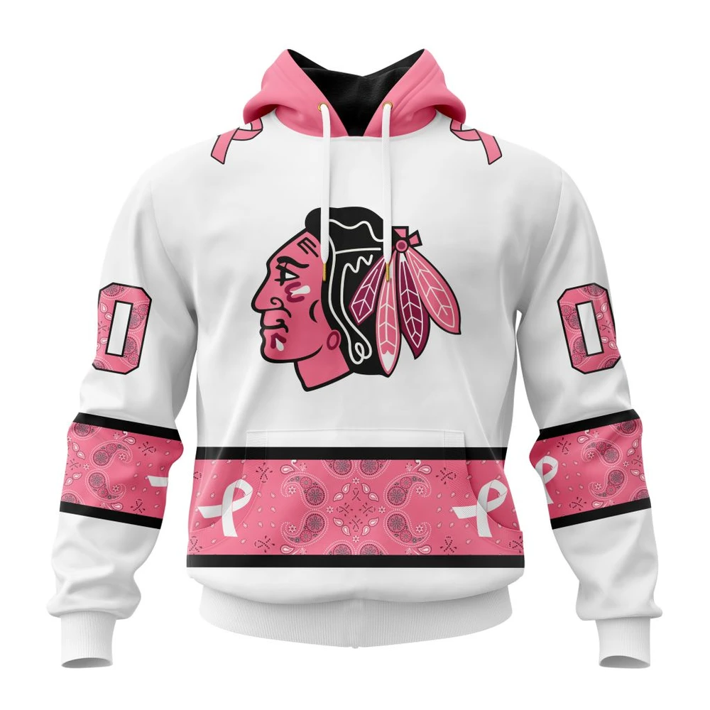 Hoodie NHL Chicago Blackhawks In Classic Style With Paisley! In October We Wear Pink Breast Cancer QTNHL080524A1681HD