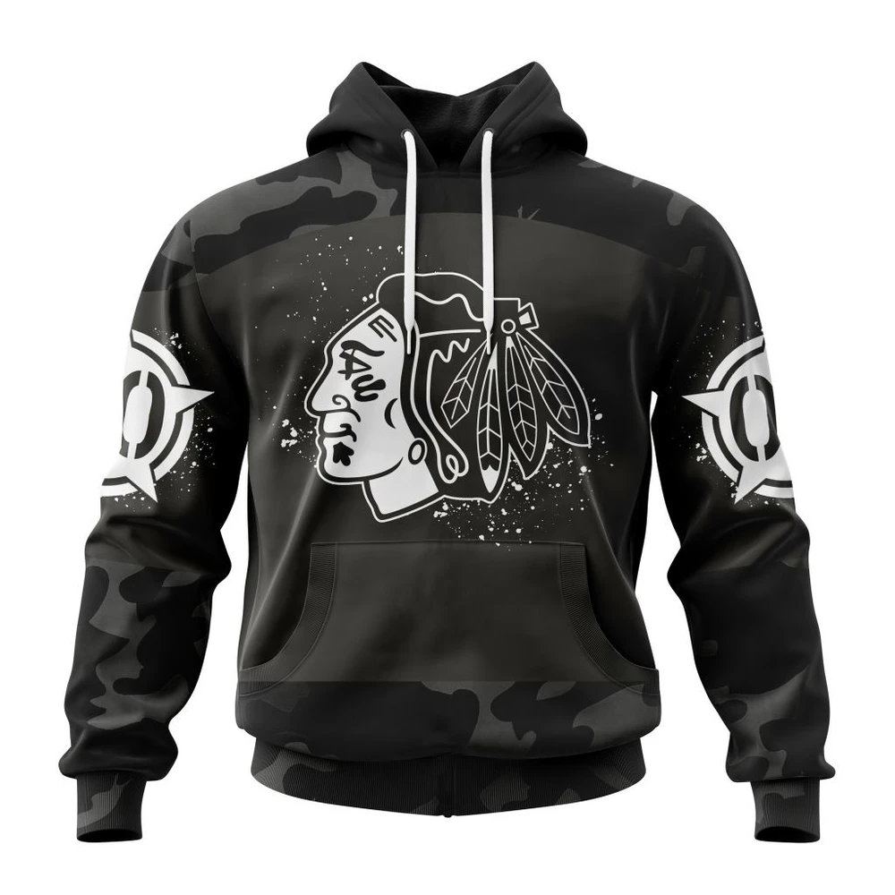 Hoodie NHL Chicago Blackhawks Special Black Camo Design For Veterans Day St2304 QTNHL080524A1619HD