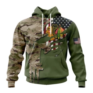 Hoodie NHL Chicago Blackhawks Special Camo Skull Design St2303 QTNHL080524A1723HD