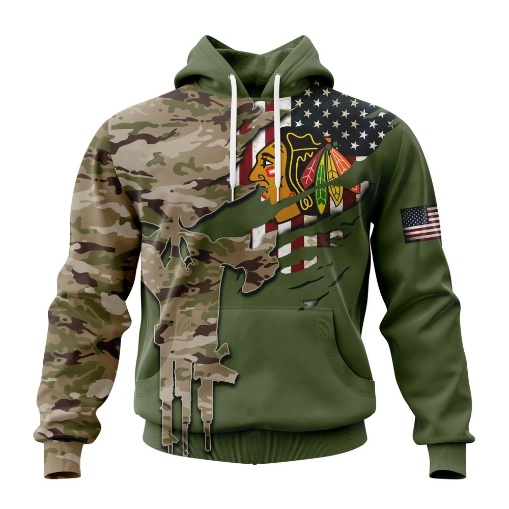 Hoodie NHL Chicago Blackhawks Special Camo Skull Design St2303 QTNHL080524A1723HD