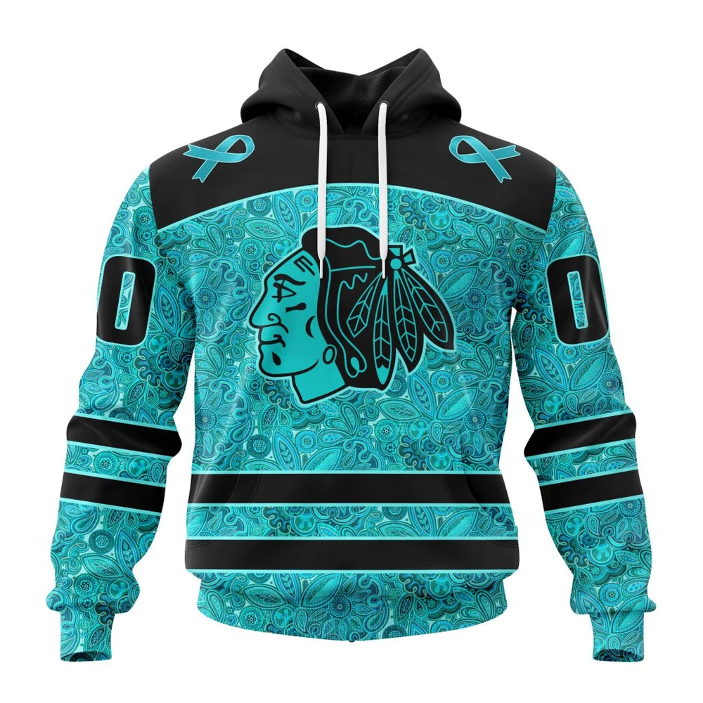 Hoodie NHL Chicago Blackhawks Special Design Fight Ovarian Cancer St2201 QTNHL080524A2429HD