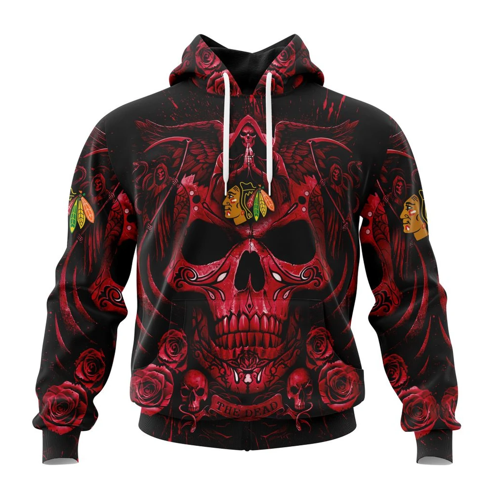 Hoodie NHL Chicago Blackhawks Special Design With Skull Art St2203 QTNHL080524A3132HD