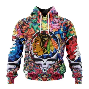 Hoodie NHL Chicago Blackhawks Special Grateful Dead Design St2304 QTNHL080524A14HD