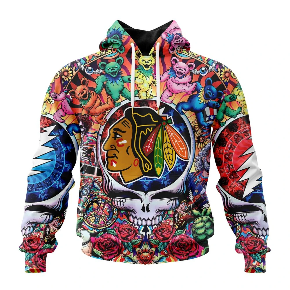 Hoodie NHL Chicago Blackhawks Special Grateful Dead Design St2304 QTNHL080524A14HD