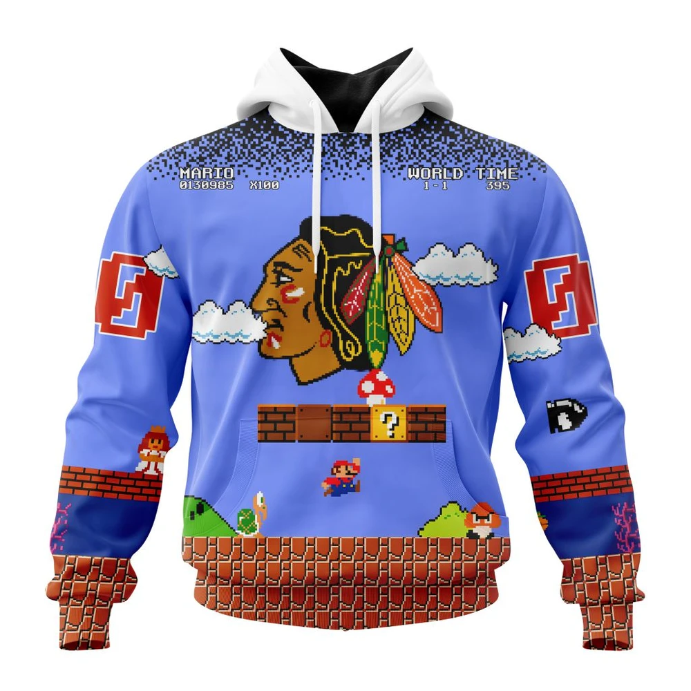 Hoodie NHL Chicago Blackhawks Special Kits With Super Mario Game Design QTNHL080524A2456HD