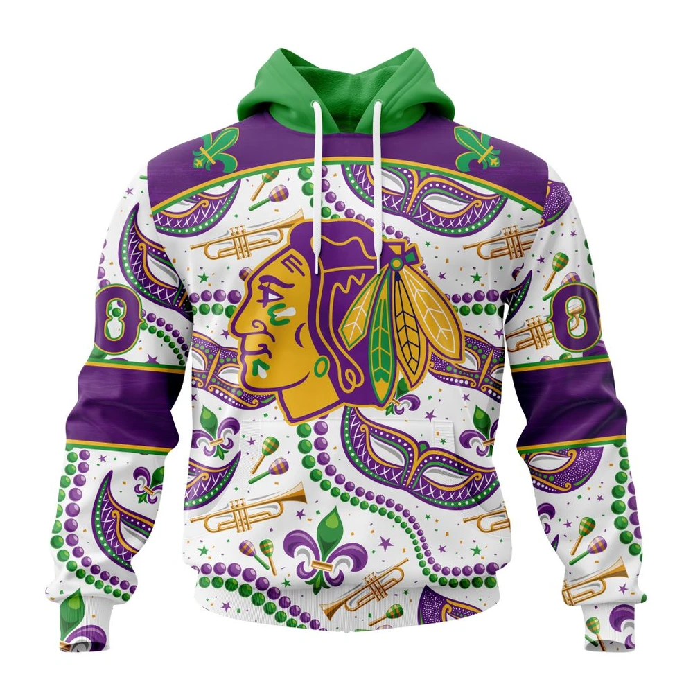 Hoodie NHL Chicago Blackhawks Special Mardi Gras Design St2401 QTNHL080524A749HD