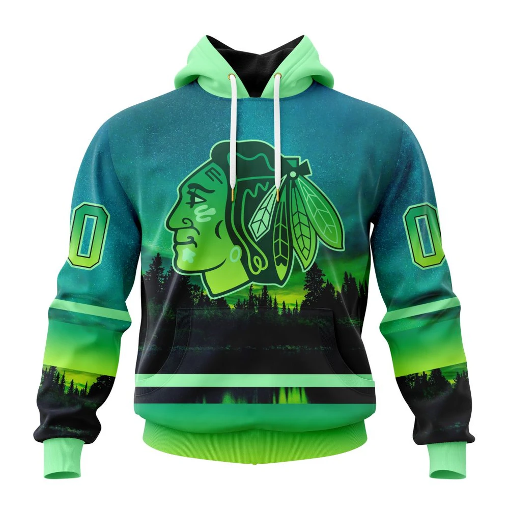 Hoodie NHL Chicago Blackhawks Special Northern Lights Design St2302 QTNHL080524A1387HD