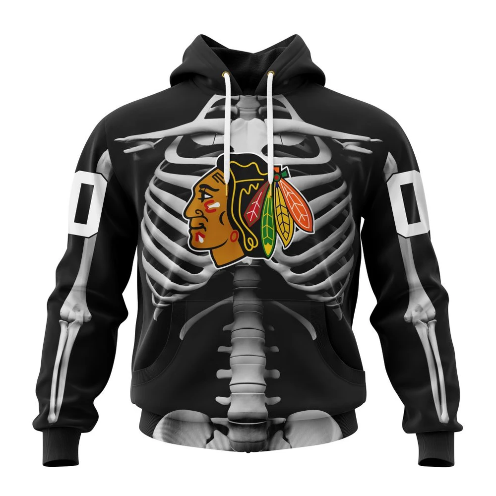 Hoodie NHL Chicago Blackhawks Special Skeleton Costume For Halloween St2301 QTNHL080524A2037HD