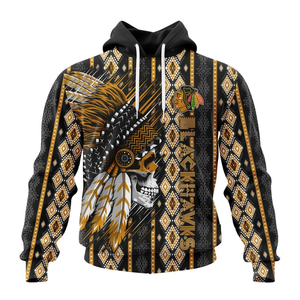 Hoodie NHL Chicago Blackhawks Special Skull Native Design St2301 QTNHL080524A2123HD