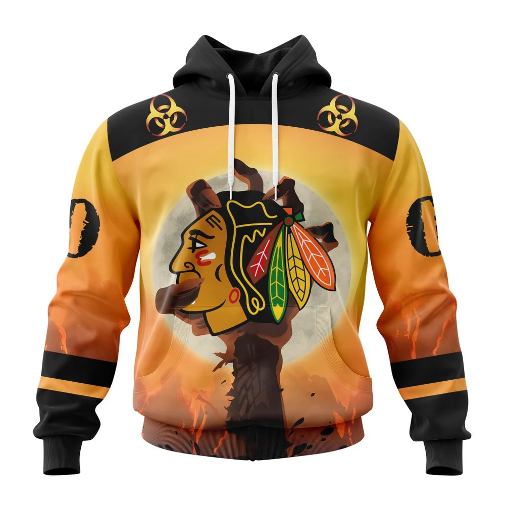 Hoodie NHL Chicago Blackhawks Special Zombie Design For Halloween St2305 QTNHL080524A1948HD