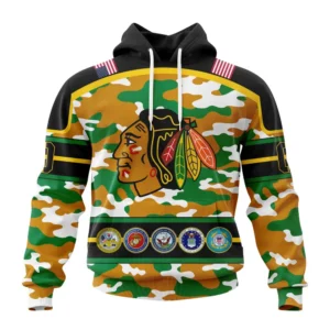 Hoodie NHL Chicago Blackhawks, Specialized Design Wih Camo Team Color And Military Force Logo QTNHL080524A3544HD