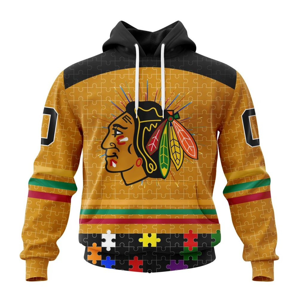 Hoodie NHL Chicago Blackhawks, Specialized Fearless Aganst Autism V0122 QTNHL080524A291HD