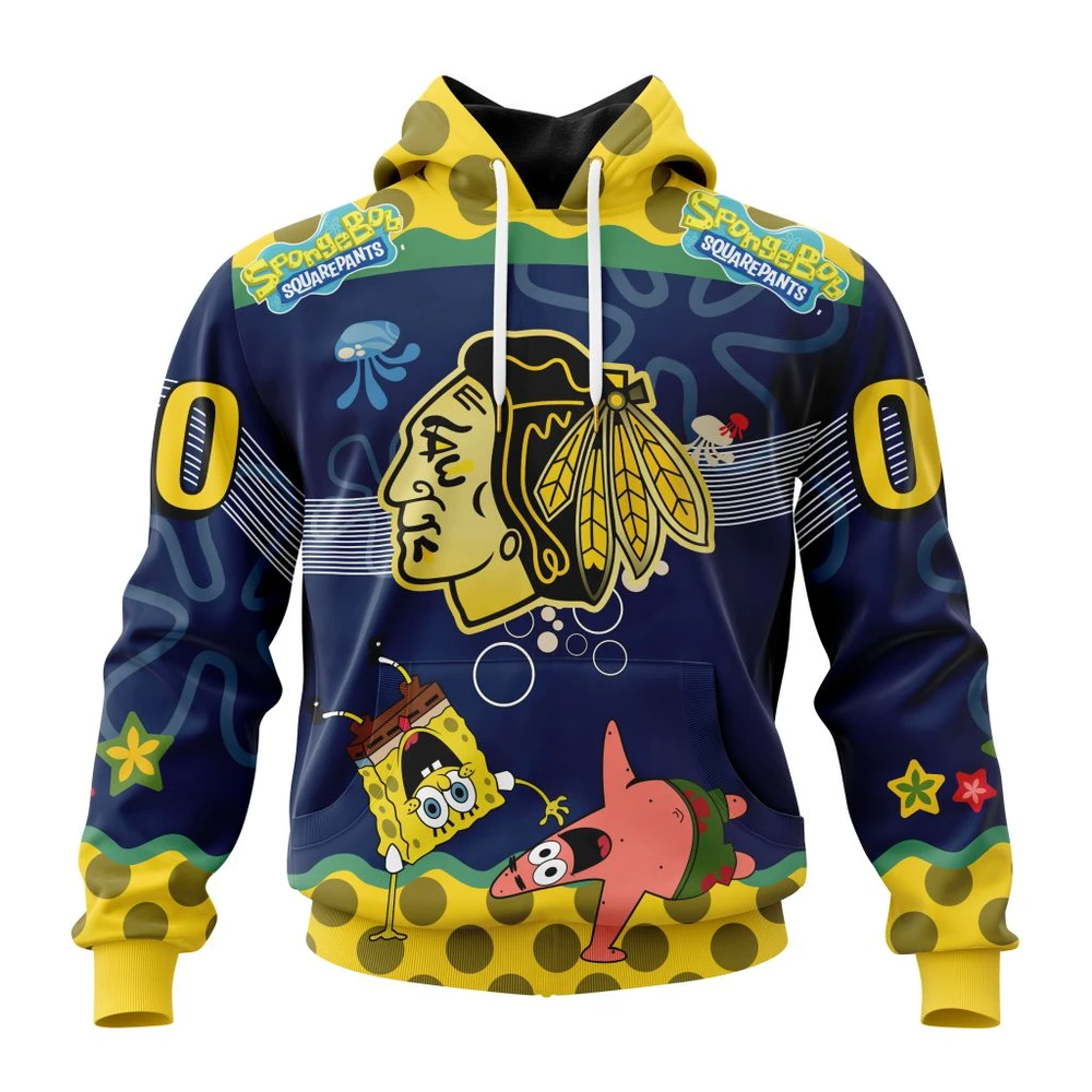 Hoodie NHL Chicago Blackhawks, Specialized Jersey With Spongebob QTNHL080524A3334HD