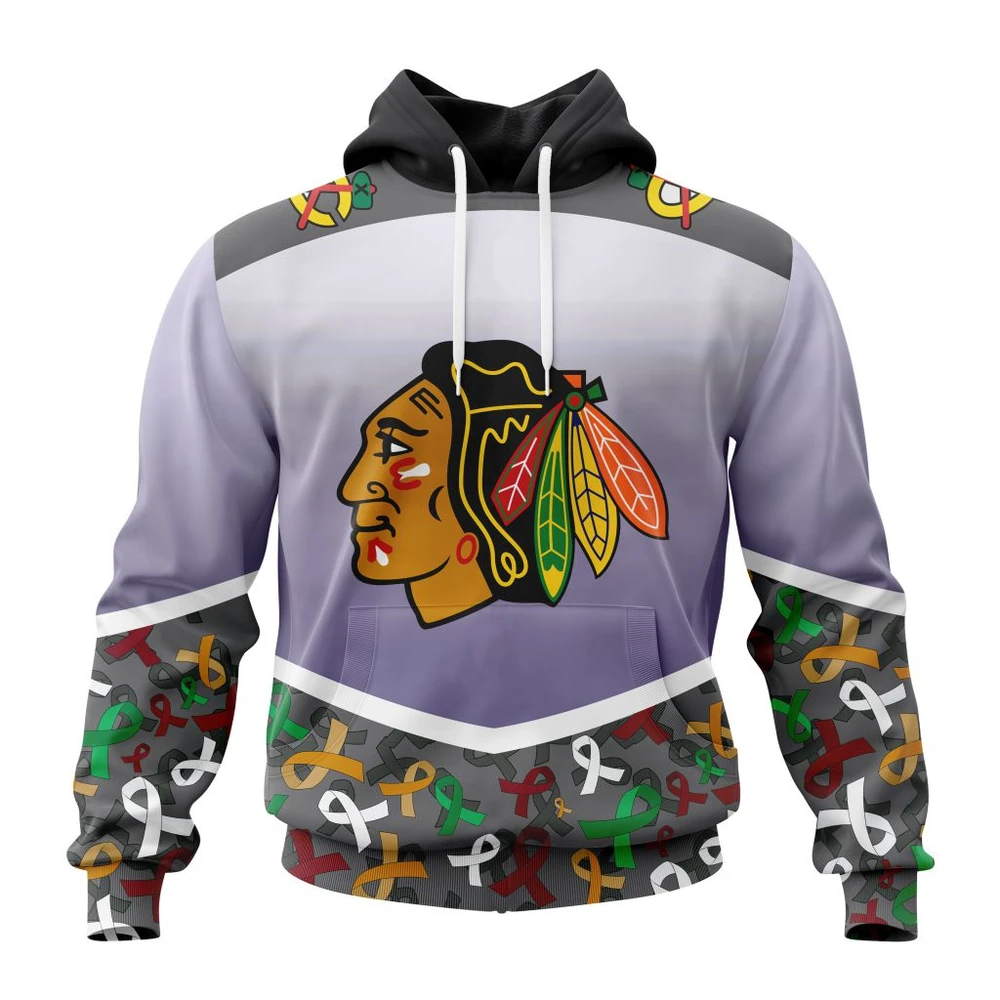 Hoodie NHL Chicago Blackhawks, Specialized Sport Fights Again All Cancer V0122 QTNHL080524A3367HD