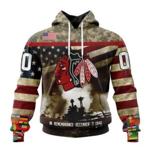Hoodie NHL Chicago Blackhawks, Specialized Unisex Kits Remember Pearl Harbor QTNHL080524A2990HD