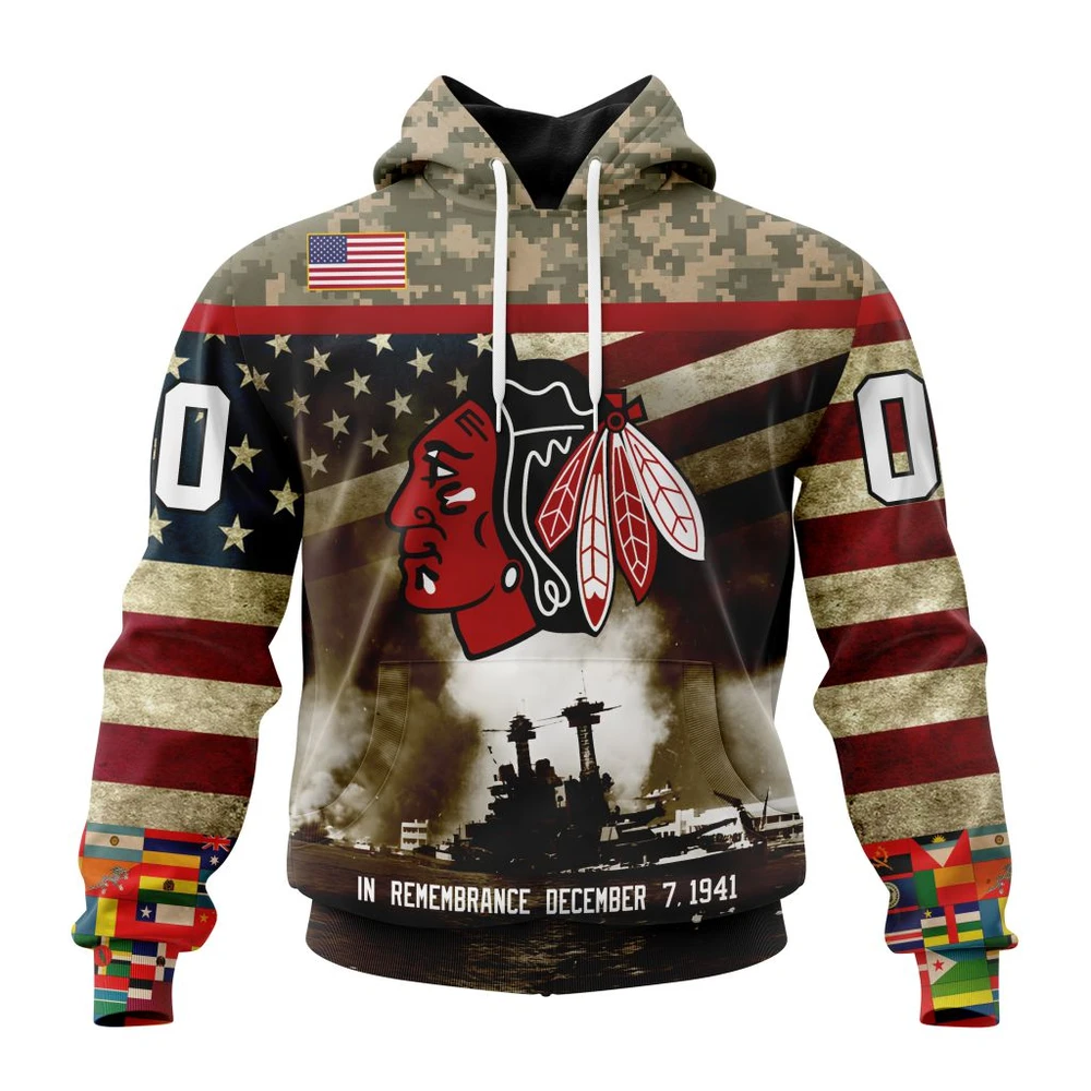 Hoodie NHL Chicago Blackhawks, Specialized Unisex Kits Remember Pearl Harbor QTNHL080524A2990HD