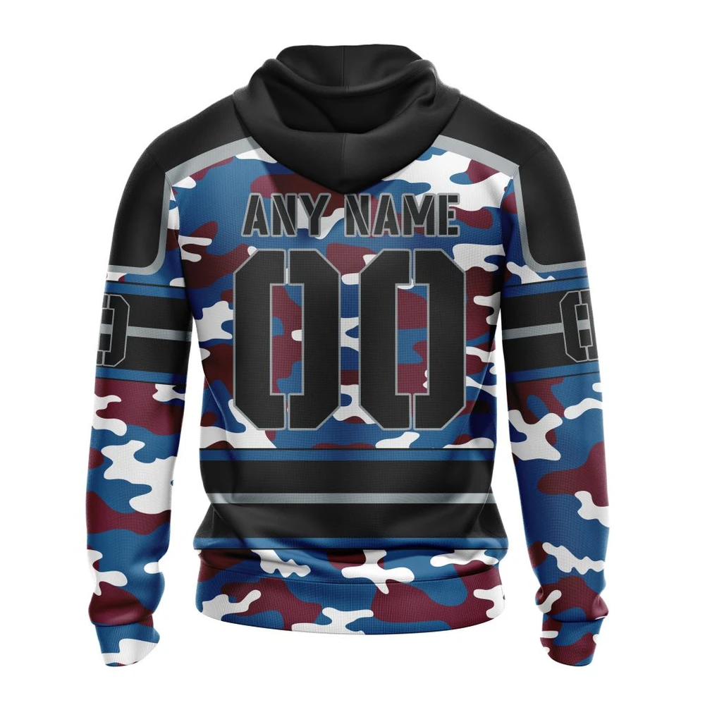 Hoodie NHL Colorado Avalanche, Specialized Design Wih Camo Team Color And Military Force Logo QTNHL080524A3546HD - Image 2