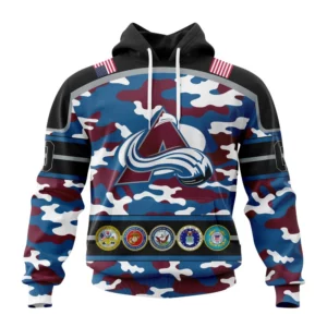 Hoodie NHL Colorado Avalanche, Specialized Design Wih Camo Team Color And Military Force Logo QTNHL080524A3546HD