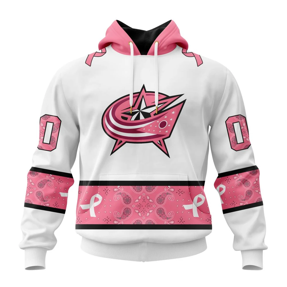 Hoodie NHL Columbus Blue Jackets In Classic Style With Paisley! In October We Wear Pink Breast Cancer QTNHL080524A1680HD