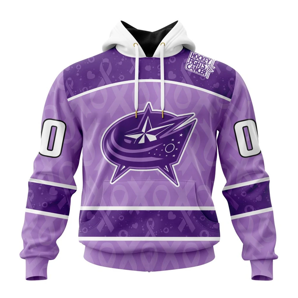 Hoodie NHL Columbus Blue Jackets New Lavender Hockey Fight Cancer St2301 QTNHL080524A1492HD