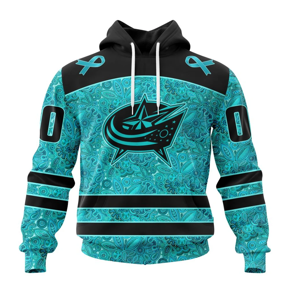Hoodie NHL Columbus Blue Jackets Special Design Fight Ovarian Cancer St2201 QTNHL080524A2428HD