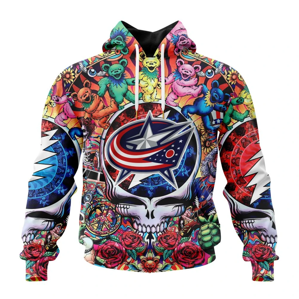 Hoodie NHL Columbus Blue Jackets Special Grateful Dead Design St2304 QTNHL080524A1895HD