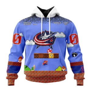 Hoodie NHL Columbus Blue Jackets Special Kits With Super Mario Game Design QTNHL080524A2455HD