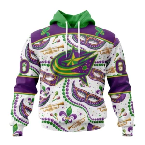 Hoodie NHL Columbus Blue Jackets Special Mardi Gras Design St2401 QTNHL080524A748HD
