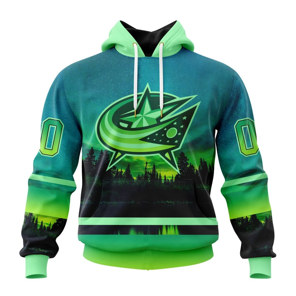 Hoodie NHL Columbus Blue Jackets Special Northern Lights Design St2302 QTNHL080524A1386HD