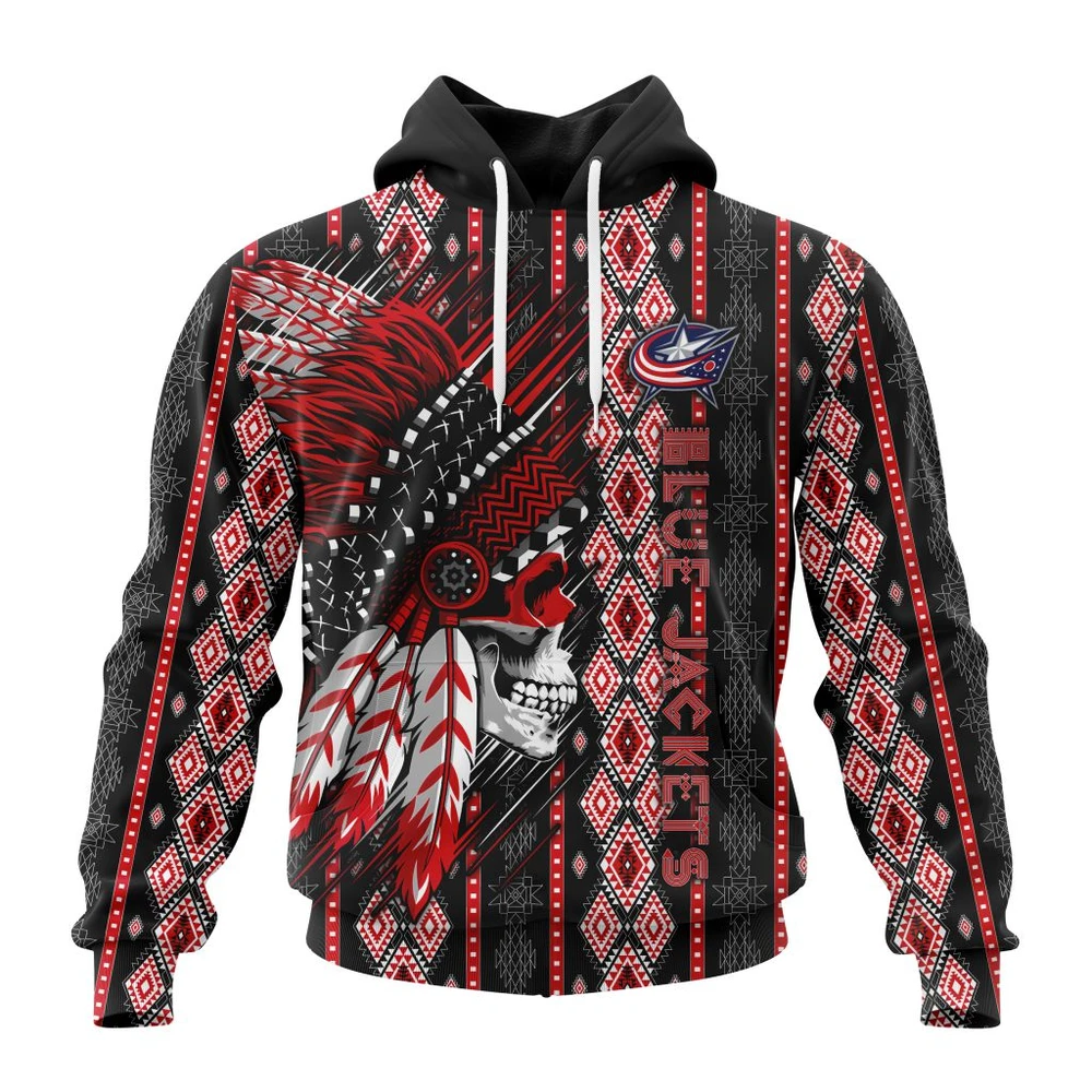 Hoodie NHL Columbus Blue Jackets Special Skull Native Design St2301 QTNHL080524A2122HD
