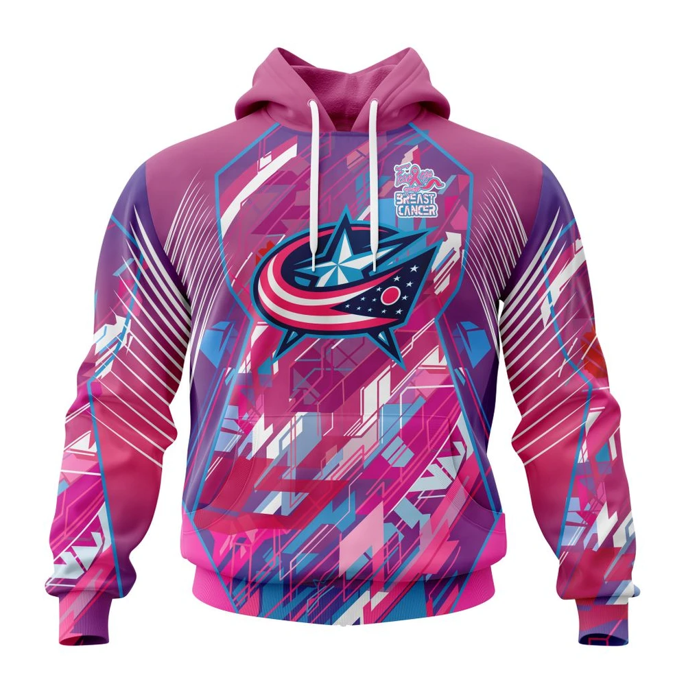 Hoodie NHL Columbus Blue Jackets, Specialized Design I Pink I Can! Fearless Again Breast Cancer QTNHL080524A3575HD