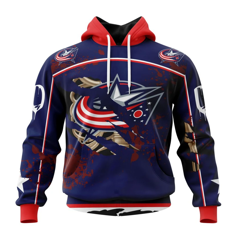 Hoodie NHL Columbus Blue Jackets, Specialized Design Jersey With Your Ribs For Halloween QTNHL080524A3515HD