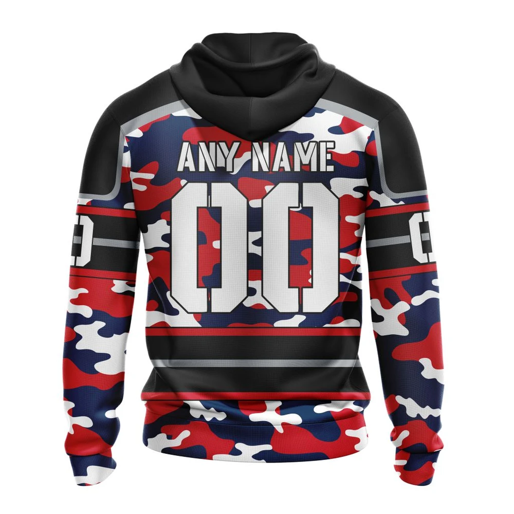 Hoodie NHL Columbus Blue Jackets, Specialized Design Wih Camo Team Color And Military Force Logo QTNHL080524A3545HD - Image 2