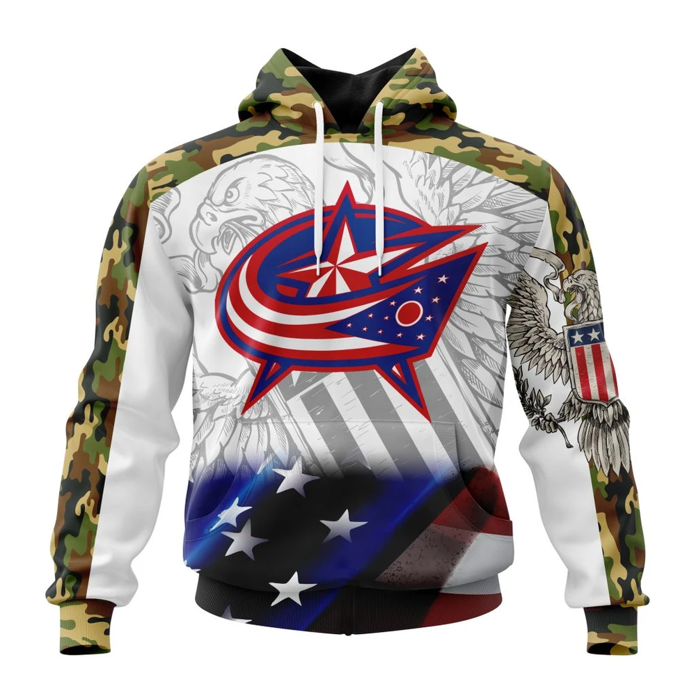 Hoodie NHL Columbus Blue Jackets, Specialized Design With Our America Flag And Our America Eagle QTNHL080524A3454HD