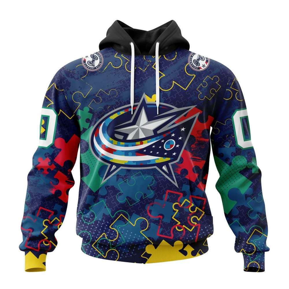 Hoodie NHL Columbus Blue Jackets, Specialized Fearless Aganst Autism QTNHL080524A2637HD