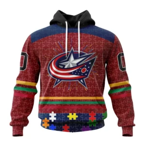 Hoodie NHL Columbus Blue Jackets, Specialized Fearless Aganst Autism V0122 QTNHL080524A2531HD