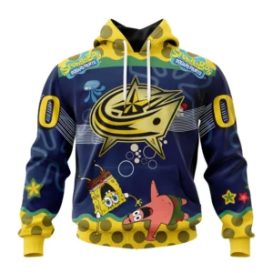 Hoodie NHL Columbus Blue Jackets, Specialized Jersey With Spongebob QTNHL080524A3331HD