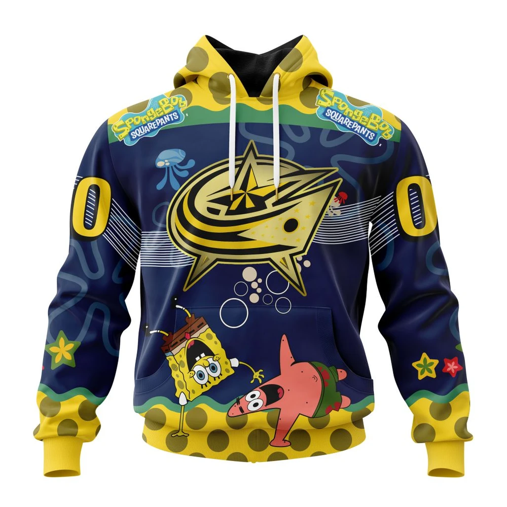 Hoodie NHL Columbus Blue Jackets, Specialized Jersey With Spongebob QTNHL080524A3331HD