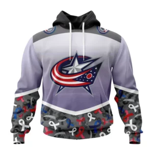 Hoodie NHL Columbus Blue Jackets, Specialized Sport Fights Again All Cancer V0122 QTNHL080524A3368HD