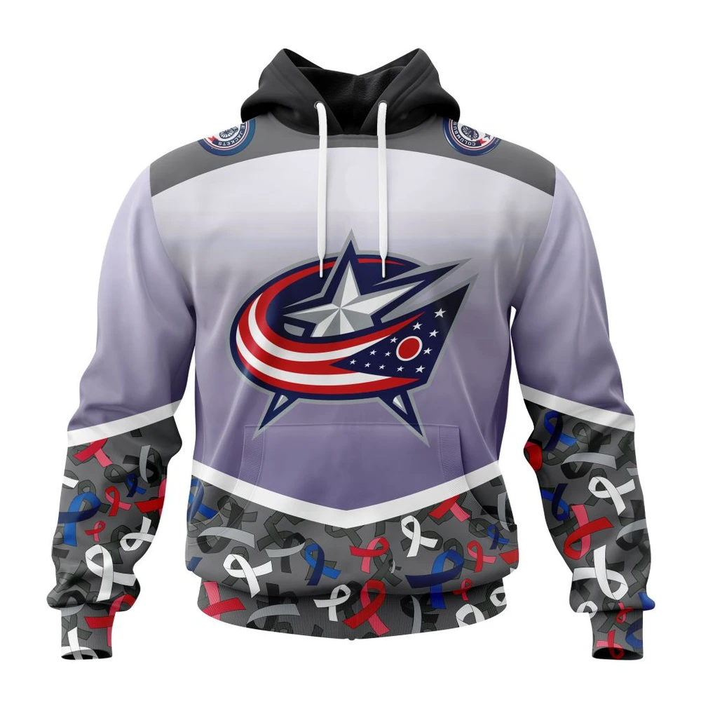 Hoodie NHL Columbus Blue Jackets, Specialized Sport Fights Again All Cancer V0122 QTNHL080524A3368HD