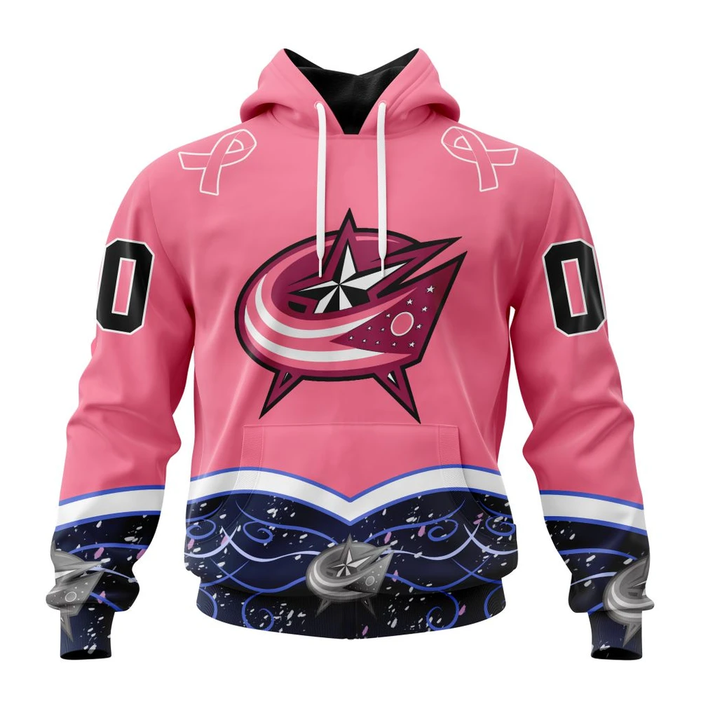 Hoodie NHL Columbus Blue Jackets, Specialized Unisex For Hockey Fights Cancer QTNHL080524A2835HD